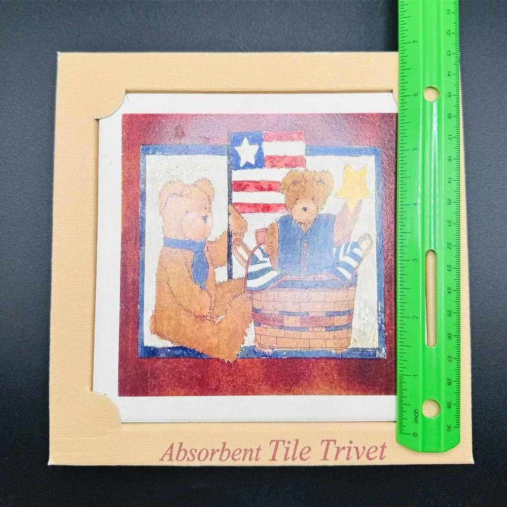 Highland Graphics Bears Absorbent Tile Trivet American Flag Patriotic Teddy Bear